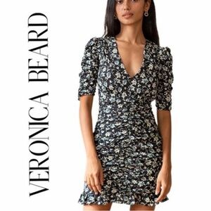 NWT Veronica Beard Josephine Silk Floral Mini Dress in Black Multi